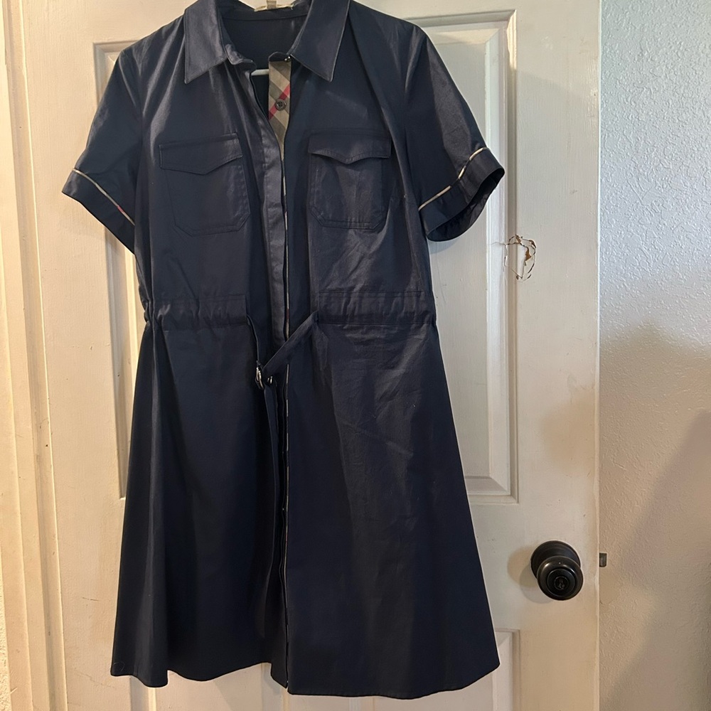 Burberry Navy Blue Short-Sleeve Trench Dress